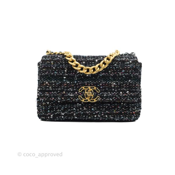 Chanel 19 Tweed Sequin Quilted Flap Black Multicolor For Cheap