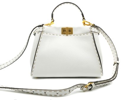 Fendi Peekaboo Mini White Grained Leather Gold Hardware Online now