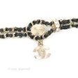 Chanel Black Leather Chain Braided Pearl Crystal CC Drop Choker Gold Tone 21B Online now