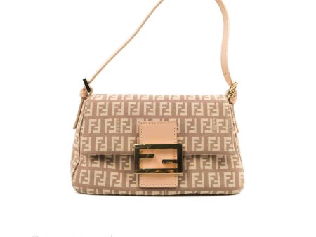 Fendi Zucchino Mini Mama Baguette Beige Pink Gold Hardware Hot on Sale