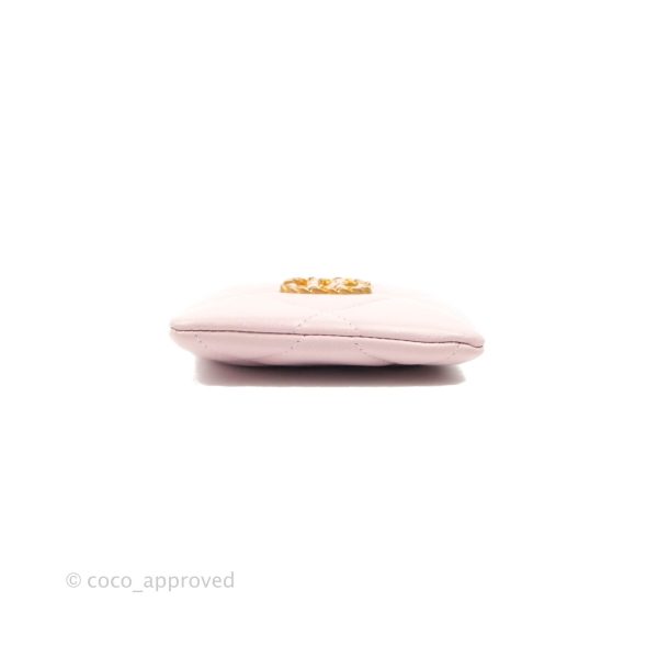 Chanel 19 Zip Card Holder Light Pink Lambskin Gold Hardware Hot on Sale