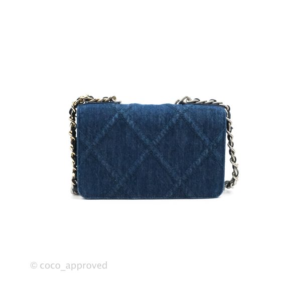 Chanel 19 Wallet on Chain WOC Blue Denim Mixed Hardware For Sale