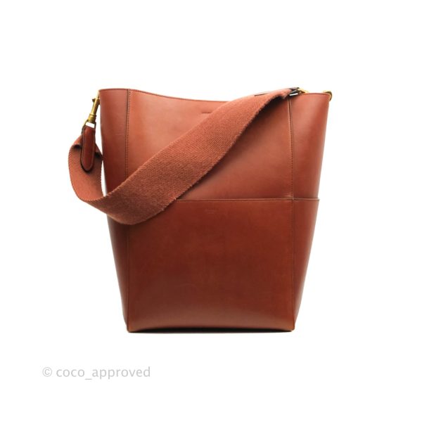 Celine Sangle Bucket Bag Calfskin Brick Red Gold Hardware Hot on Sale