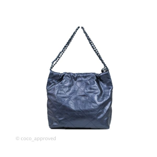 Chanel 22 Small Metallic Midnight Blue Aged Calfskin Midnight Blue Silver Hardware Online Hot Sale