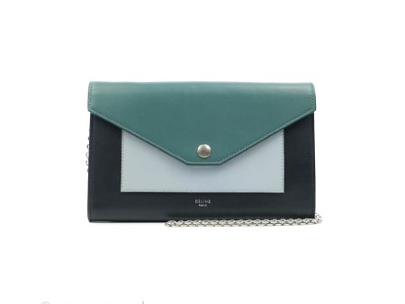 Celine Pocket Envelope Wallet on Chain Blue Green Navy Silver Hardware Online