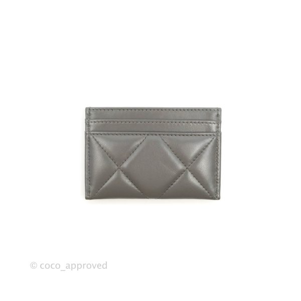 Chanel 19 Quilted Grey Flat Card Holder Silver Hardware Hot on Sale