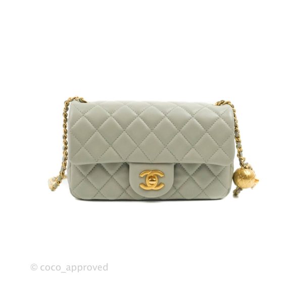 Chanel Mini Rectangular Pearl Crush Quilted Grey Lambskin Aged Gold Hardware 22C Discount