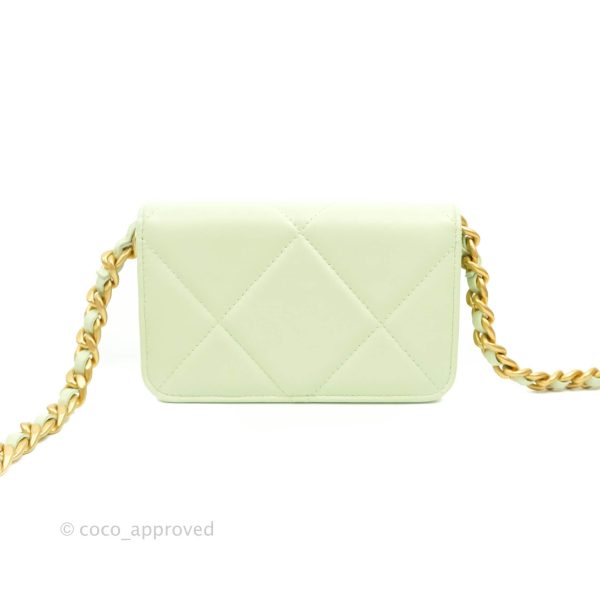 Chanel 19 Mini Clutch with Chain Light Green Lambskin Mixed Hardware 22C Hot on Sale