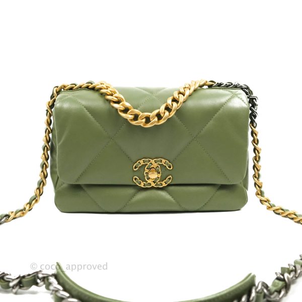 Chanel 19 Small Olive Green Mixed Hardware on Sale