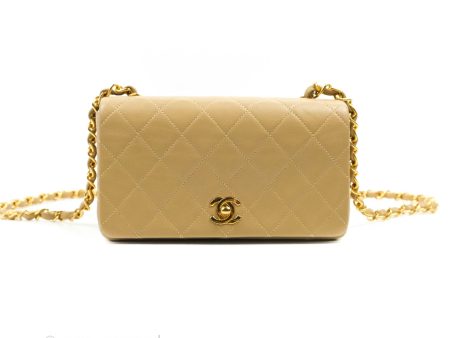 Chanel Vintage Small Single Full Flap Bag Beige Lambskin 24K Gold Hardware Online Sale