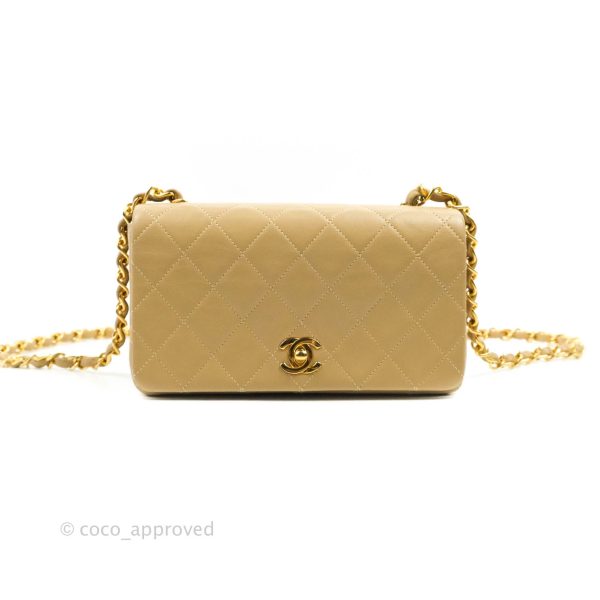 Chanel Vintage Small Single Full Flap Bag Beige Lambskin 24K Gold Hardware Online Sale