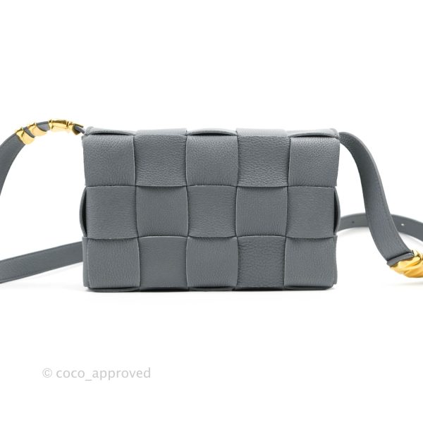 Bottega Veneta Cassette Shoulder Bag Intreccio Thunder Grey Grained Calfskin Gold Hardware on Sale