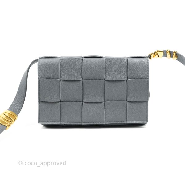 Bottega Veneta Cassette Shoulder Bag Intreccio Thunder Grey Grained Calfskin Gold Hardware on Sale