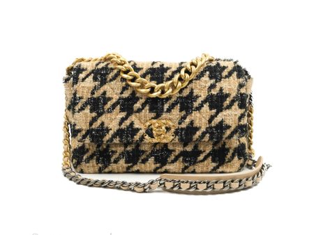 Chanel 19 Medium Tweed Houndstooth Black Beige Mixed Hardware Hot on Sale