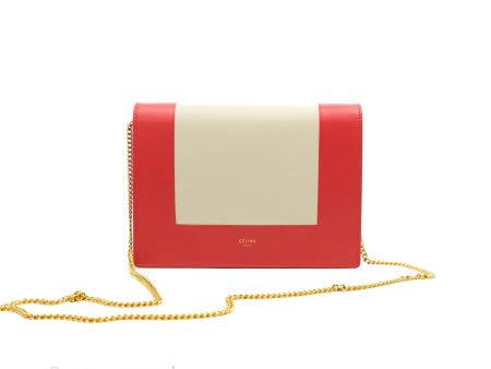 Celine Frame Evening Chain Clutch Ivory Red Smooth Lambskin Gold Hardware Cheap