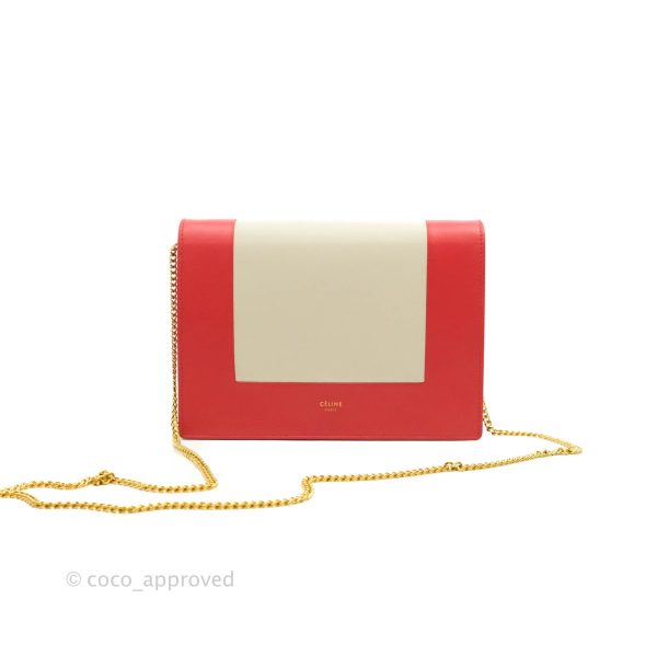 Celine Frame Evening Chain Clutch Ivory Red Smooth Lambskin Gold Hardware Cheap