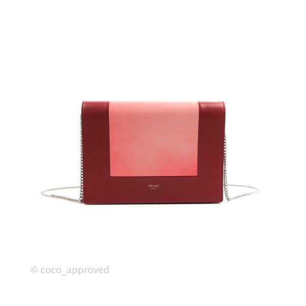 Celine Frame Evening Clutch On Chain Red Pink Smooth Lambskin Silver Hardware For Sale