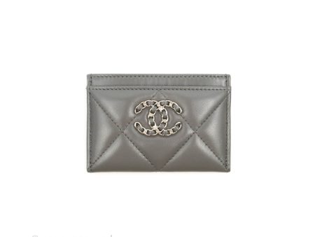 Chanel 19 Quilted Grey Flat Card Holder Silver Hardware Hot on Sale