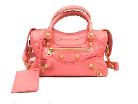 Balenciaga Classic Mini City Bag Pink Aged Calfskin Gold Hardware Online Sale