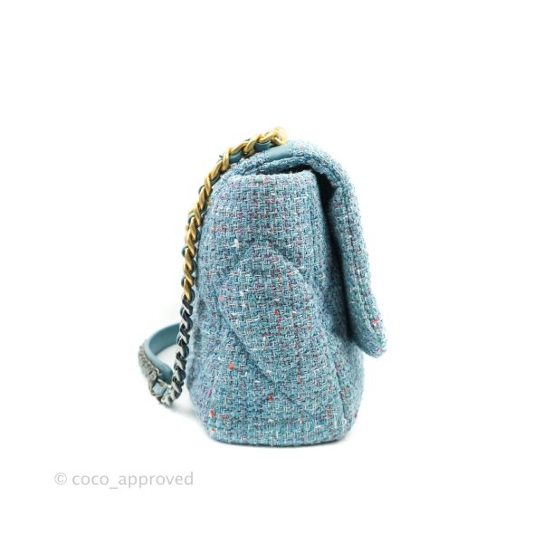 Chanel 19 Maxi Flap Bag Blue Tweed Mixed Hardware Online now