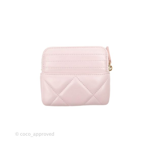 Chanel 19 Zip Card Holder Light Pink Lambskin Gold Hardware Hot on Sale