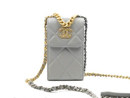 Chanel 19 Phone Holder Grey Mixed Hardware Cheap