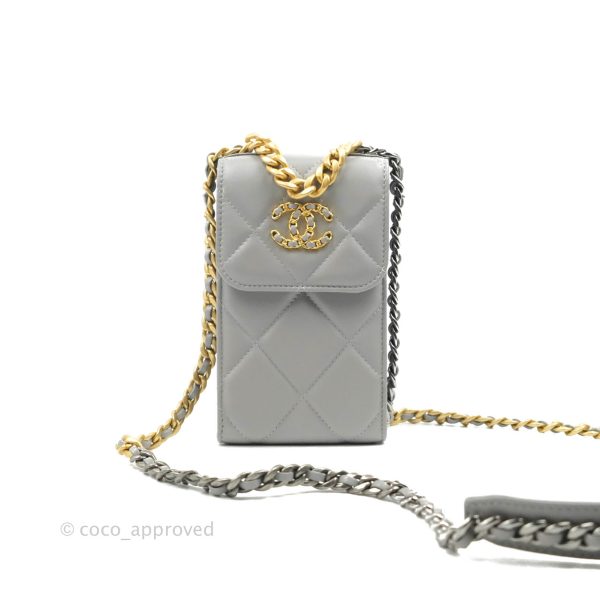 Chanel 19 Phone Holder Grey Mixed Hardware Cheap