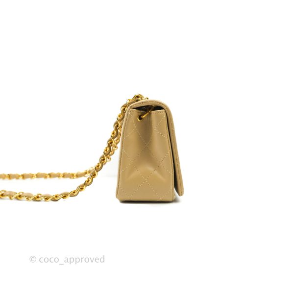 Chanel Vintage Small Single Full Flap Bag Beige Lambskin 24K Gold Hardware Online Sale