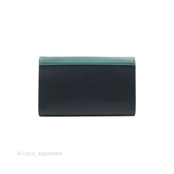 Celine Pocket Envelope Wallet on Chain Blue Green Navy Silver Hardware Online