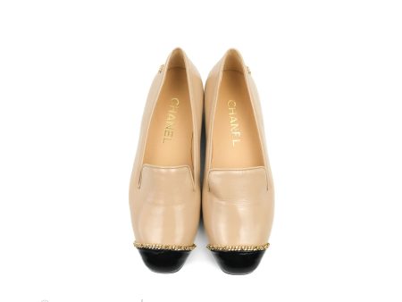 Chanel Beige Black Chain Details Loafers 35.5 For Discount