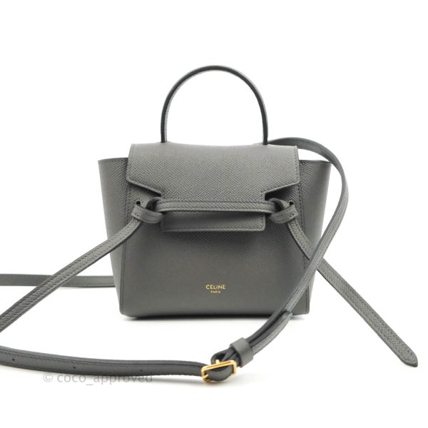 Celine Pico Belt Bag Grey Grained Calfskin Gold Hardware For Cheap