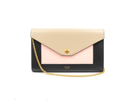 Celine Pocket Envelope Wallet on Chain Beige Pink Black on Sale