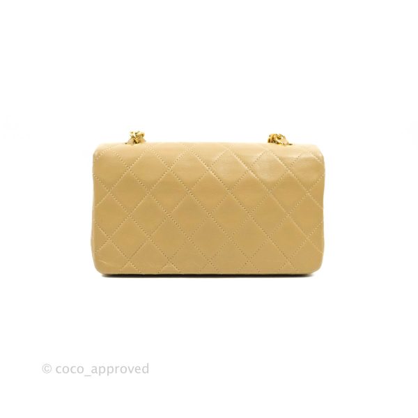 Chanel Vintage Small Single Full Flap Bag Beige Lambskin 24K Gold Hardware Online Sale