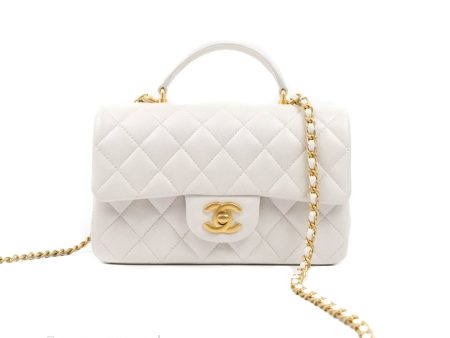 Chanel Top Handle Mini Rectangular Flap Bag Iridescent White Lambskin Gold Hardware Online