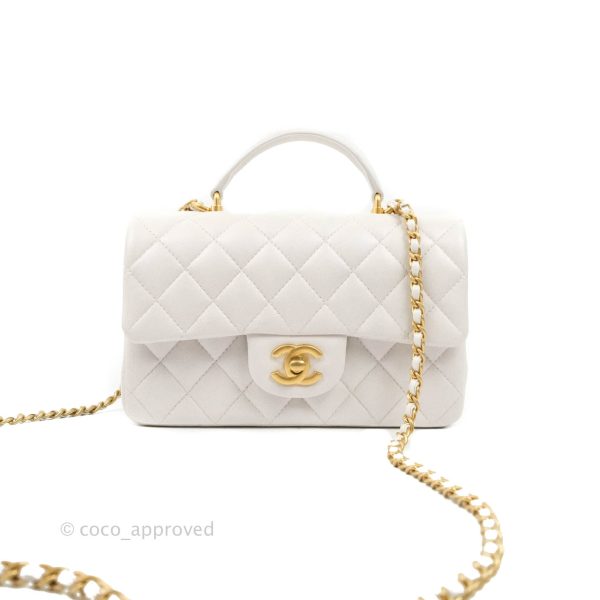 Chanel Top Handle Mini Rectangular Flap Bag Iridescent White Lambskin Gold Hardware Online