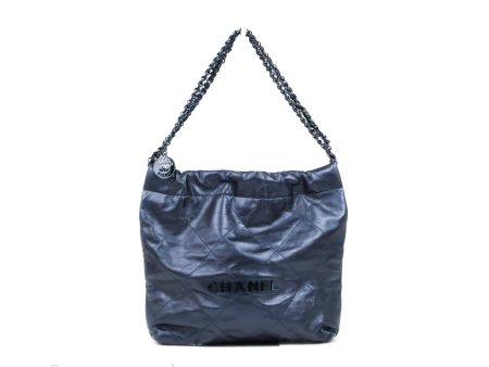 Chanel 22 Small Metallic Midnight Blue Aged Calfskin Midnight Blue Silver Hardware Online Hot Sale