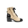 Chanel Beige Black Calfskin CC Lace Up Short Boots 37.5 Hot on Sale