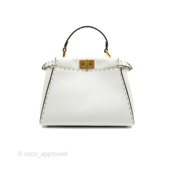 Fendi Peekaboo Mini White Grained Leather Gold Hardware Online now