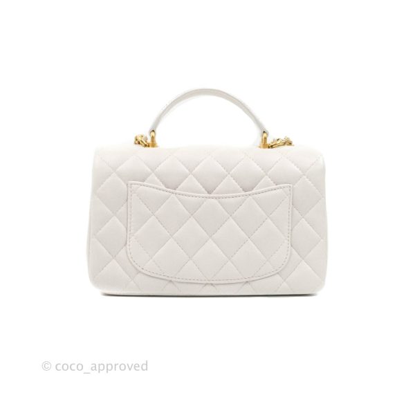 Chanel Top Handle Mini Rectangular Flap Bag Iridescent White Lambskin Gold Hardware Online