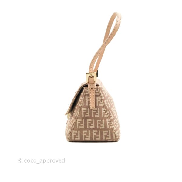 Fendi Zucchino Mini Mama Baguette Beige Pink Gold Hardware Hot on Sale