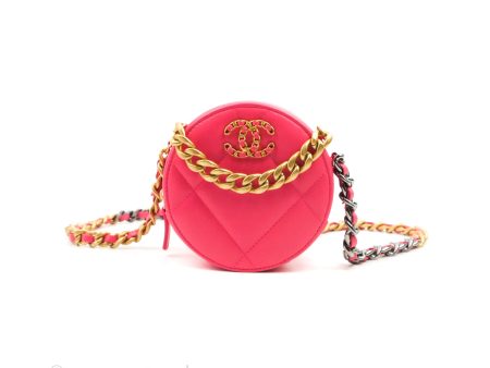 Chanel 19 Round Clutch With Chain Dark Pink Mixed Hardware For Sale