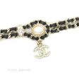 Chanel Black Leather Chain Braided Pearl Crystal CC Drop Choker Gold Tone 21B Online now