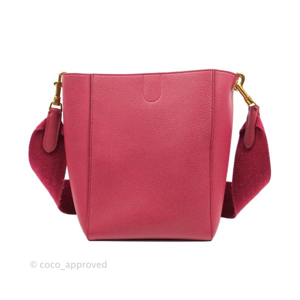 Celine Sangle Bucket Bag Grained Calfskin Dark Pink Gold Hardware Online Sale