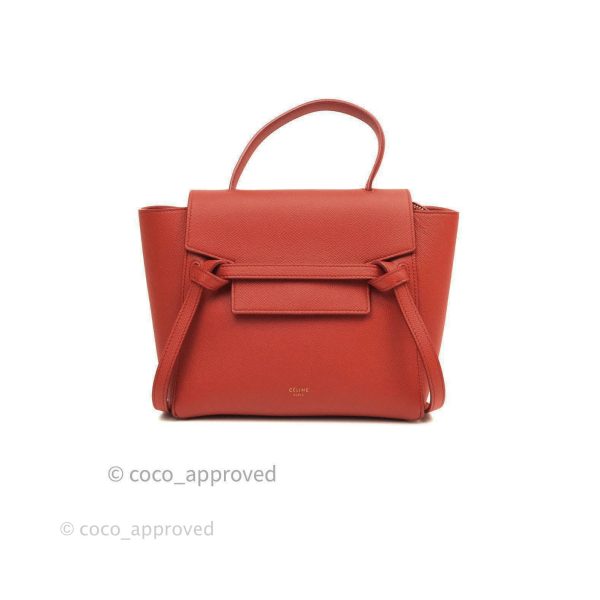 Celine Grained Calfskin Nano Belt Bag Red Gold Hardware Fashion