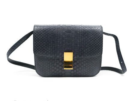 Celine Medium Classic Box Flap Grey Blue Python Gold Hardware Sale