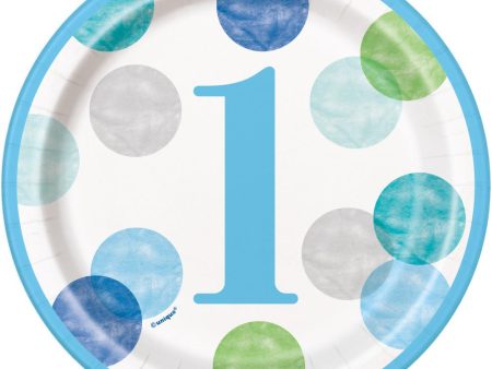 Blue Dots 1st Birthday Round 7  Dessert Plates, 8ct Hot on Sale