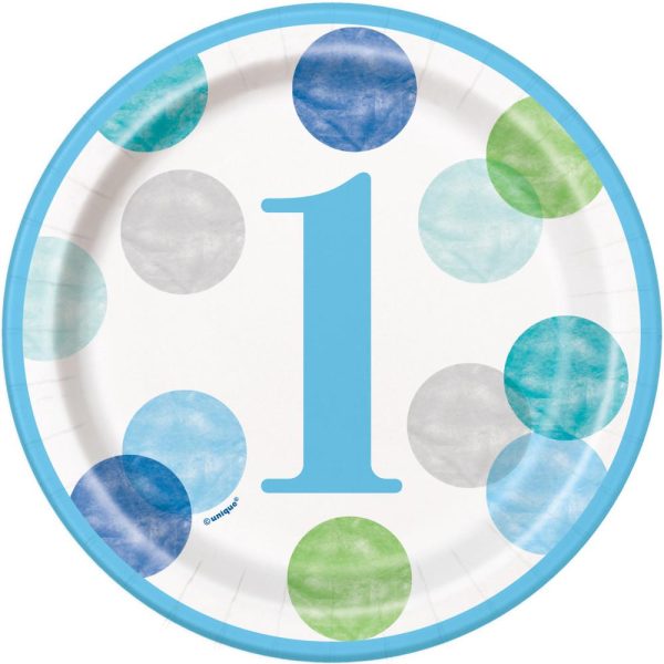 Blue Dots 1st Birthday Round 7  Dessert Plates, 8ct Hot on Sale