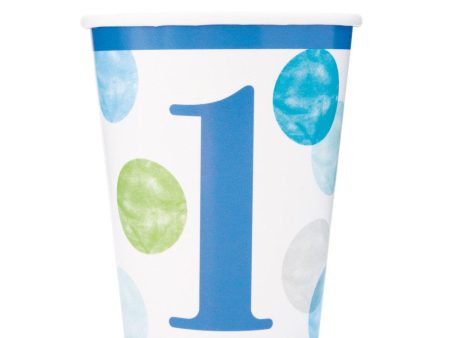 Blue Dots 1st Birthday 9oz Paper Cups, 8ct on Sale