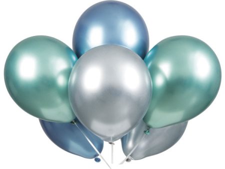 Blue, Green & Silver Platinum 11  Latex Balloons, 6ct - Assorted Sale