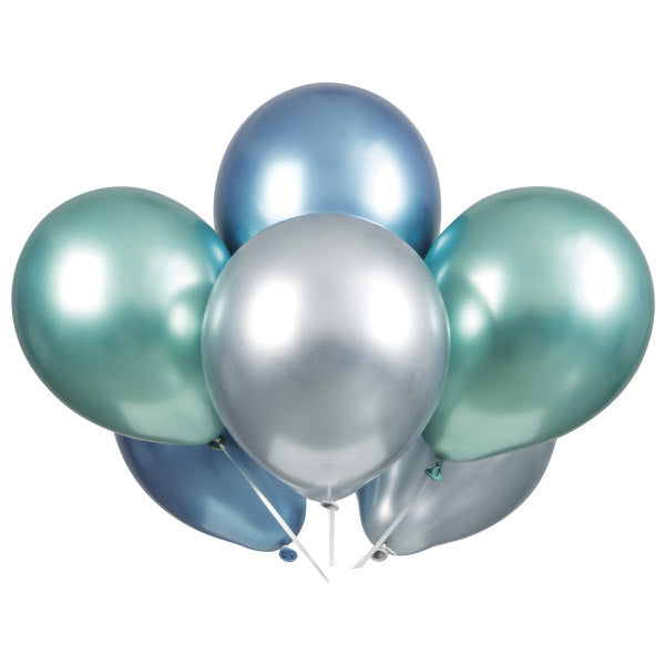 Blue, Green & Silver Platinum 11  Latex Balloons, 6ct - Assorted Sale